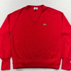 Vintage Izod Lacoste Red V-Neck Sweater Mens Medium Orlon Acrylic Made in USA